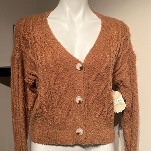 NWT Altered State Button Up V-neck Cable Knit Cardigan in Caramel